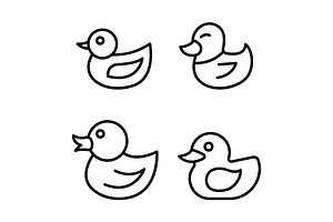 Duck Icons Set, Outline Style