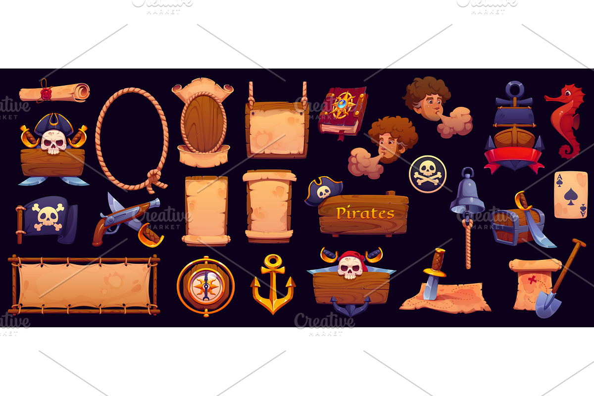 Pirate signboards, frames heraldry, an Object Illustration by Vector Tradition