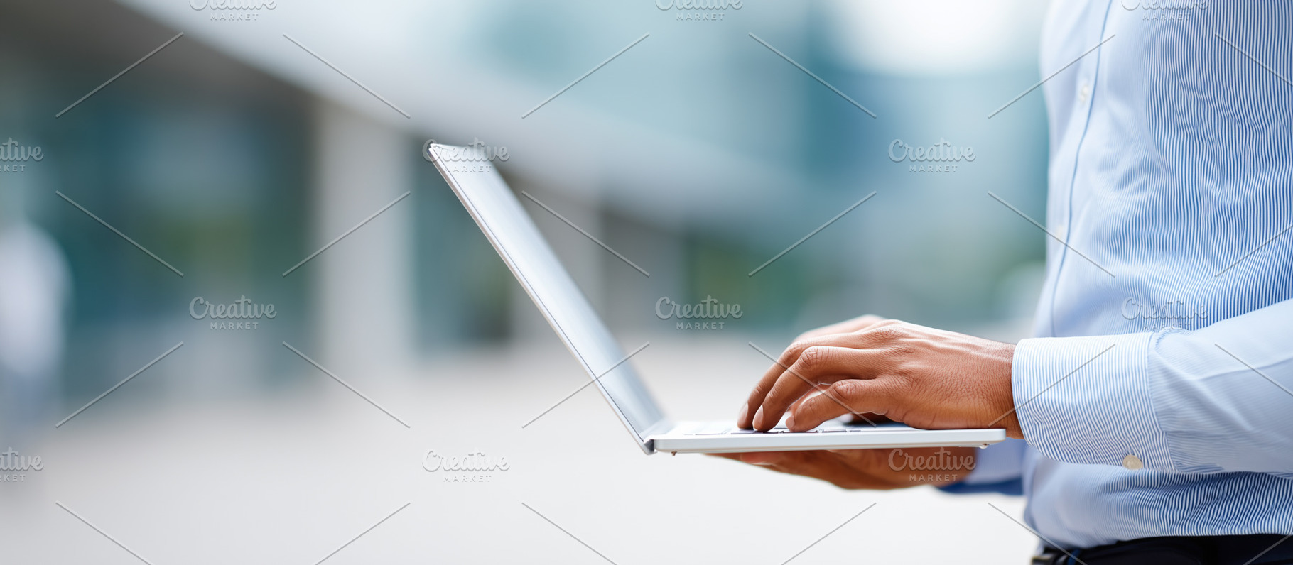 Businessman in a blue shirt working, a Business Photo by MistyDay
