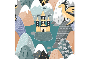 Fairy tale seamless pattern with, an Animal Illustration by Toltemara