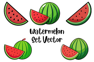 Watermelon Set Vector, a Food Illustration by Awieee1