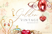 Golden Vintage Hearts Jewellery, a Decorative Illustration by Olga Koelsch (Thumbnail 1 of 7)