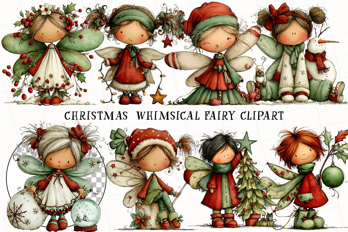 Christmas  Whimsical Fairy Clipart, an Illustration by OK Design (Photo 2 of 6)