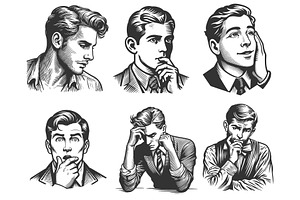 Men Thinking with Question Marks, a Person Illustration by AlexArt