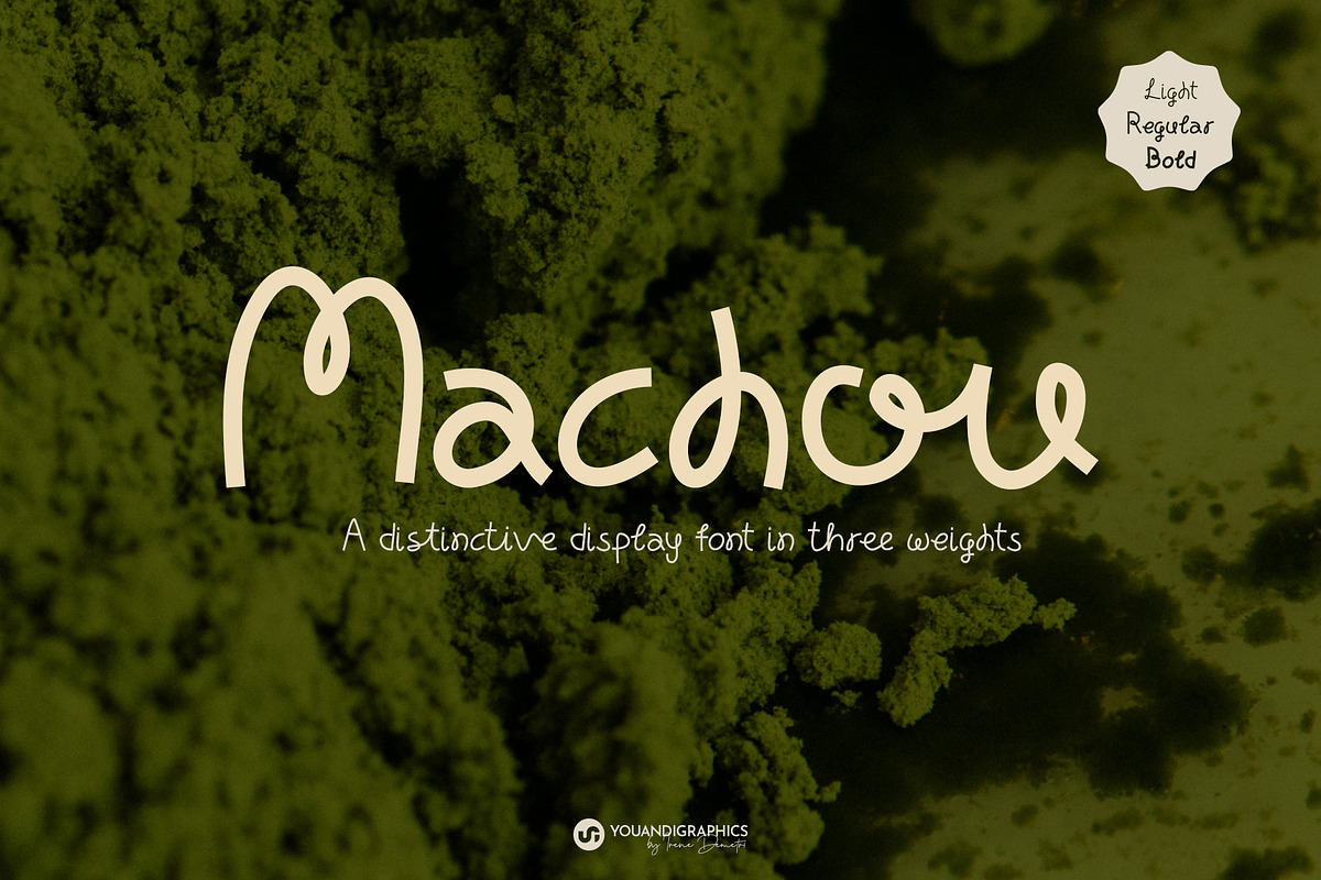 Machou Display Font in 3 Weights, a Sans Serif Font by Youandigraphics (Photo 1 of 12)