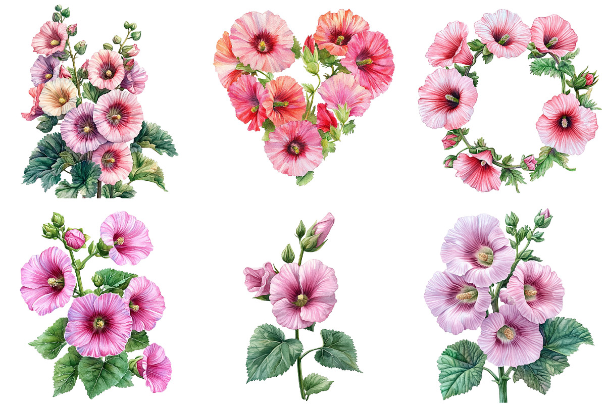 Watercolor Hollyhock Clipart, an Illustration by Libby Wishes (Photo 5 of 12)