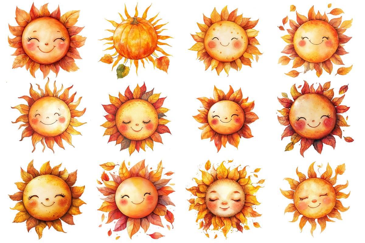 Cute Autumn Sun Clipart, an Illustration by SinaCreation (Photo 3 of 5)