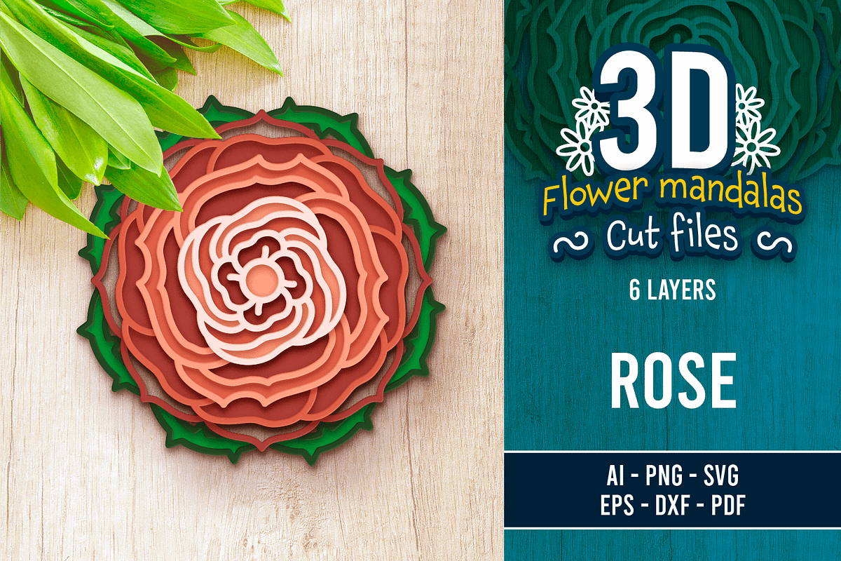 3D Rose Flower Mandala - SVG Cut Fil, a Decorative Illustration by Arshad Ali (Photo 1 of 8)