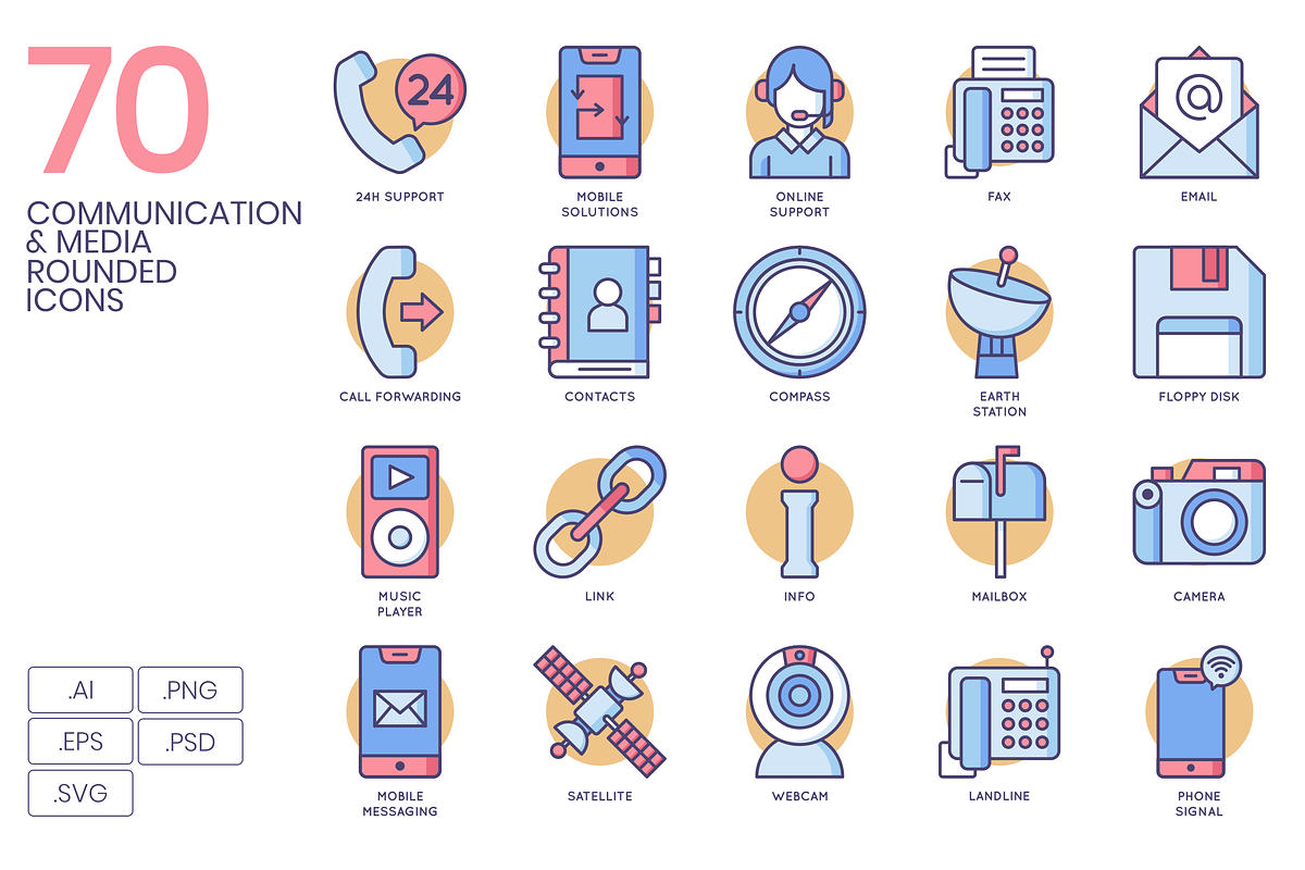 Communication & Media Round Icons, an Outline Icon by Flat Icons (Photo 1 of 6)