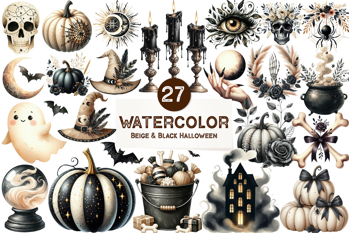 Beige & Black Halloween Clipart, an Illustration by CreationArt (Photo 1 of 5)