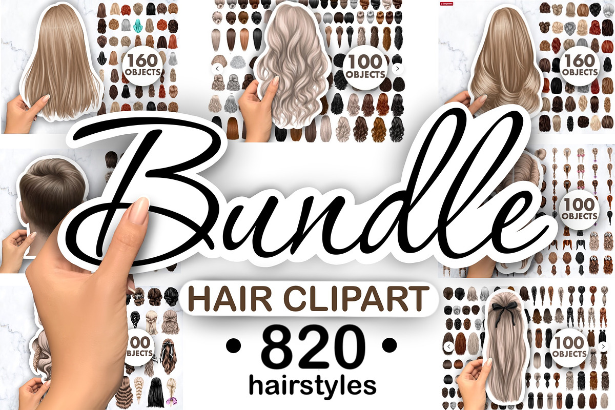 Hair clipart large set, an Illustration by Elenbushe (Photo 1 of 11)