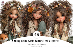 Spring Boho Girls Whimsical Cliparts, a Seasonal Illustration by CreationArt