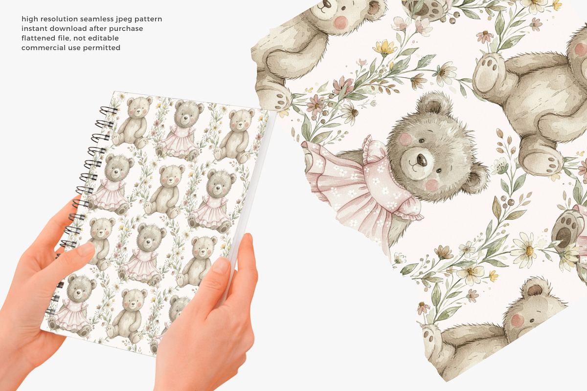 Teddy bear seamless pattern, a Pattern Graphic by Pink Studio Art (Photo 3 of 4)