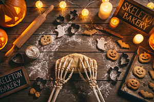 halloween, a skeleton cooking