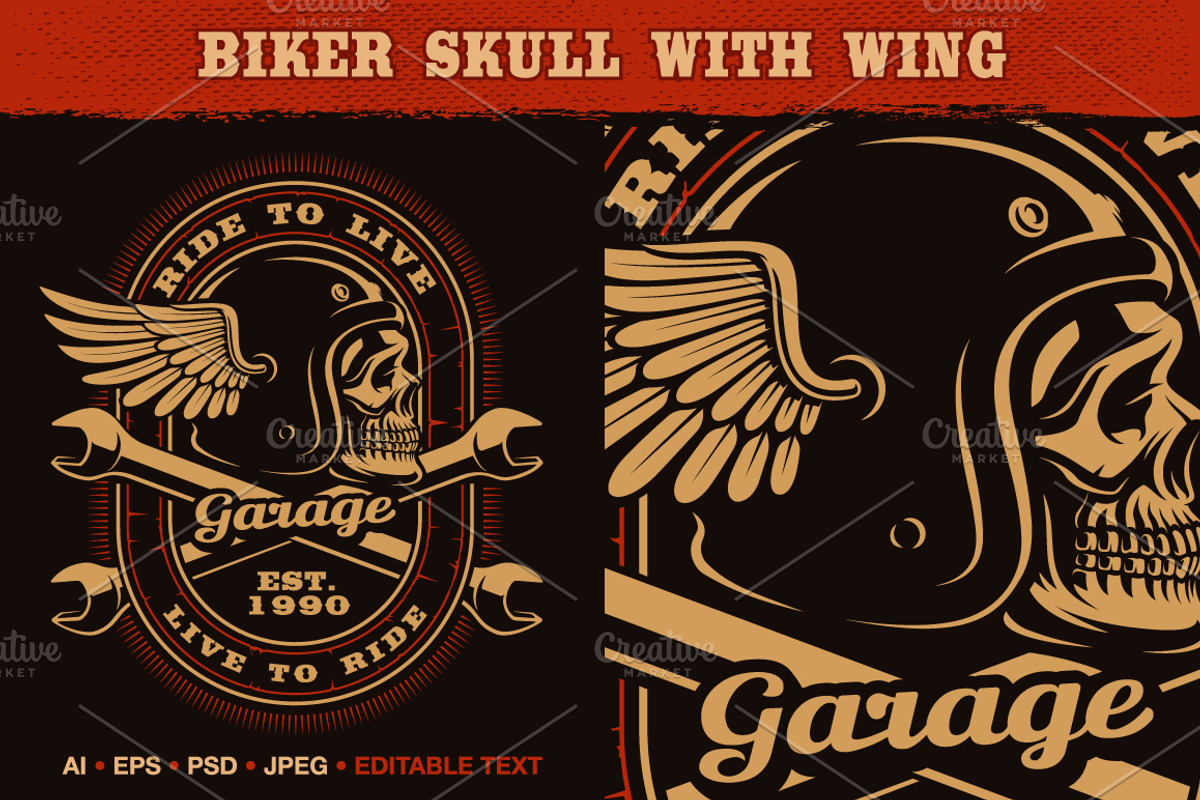Biker Skull with Wing, an Illustration by Harry Kasyanov (Photo 1 of 3)