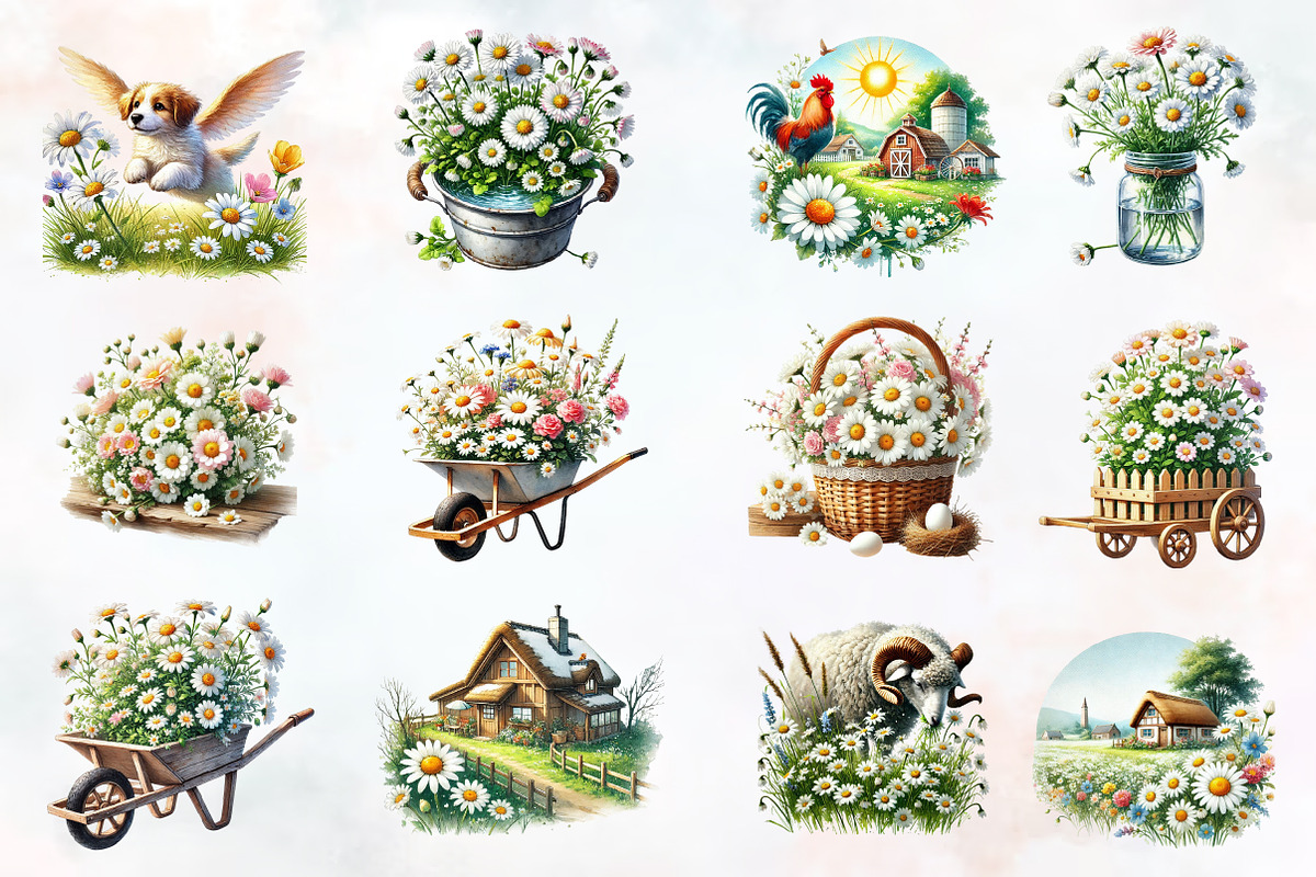 Spring daisy farm clipart, an Illustration by RobertsArt (Photo 6 of 7)