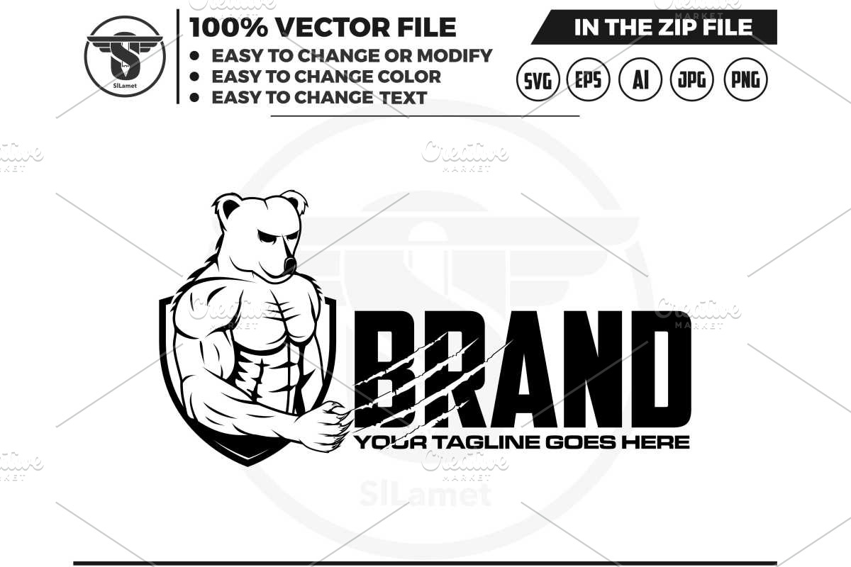muscular bear - Fitness Gym logo, a Branding & Logo Template by slLametDesigns