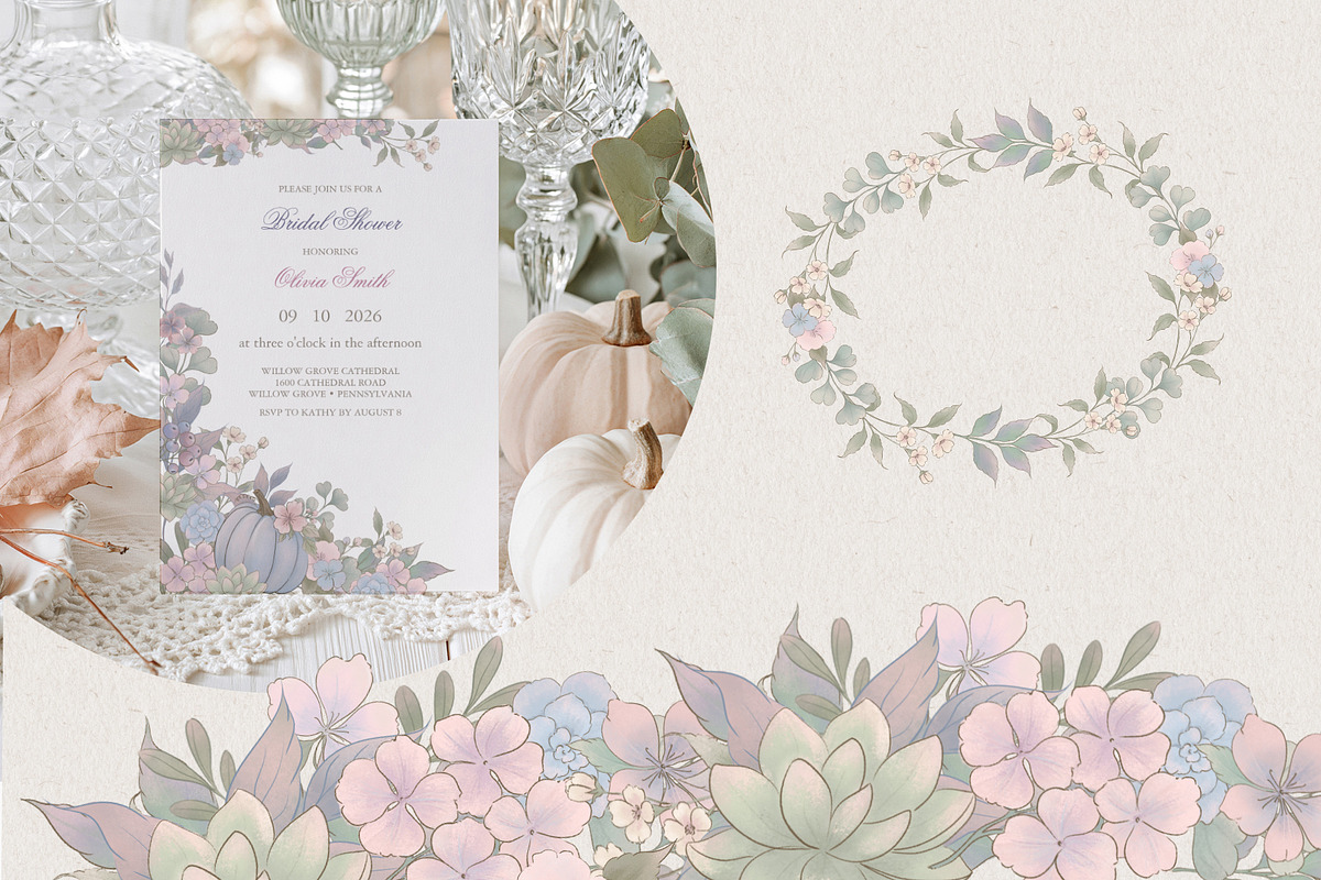 Blush Autumn Floral collection, a Seasonal Illustration by AlenaVlasko stock Market (Photo 5 of 9)