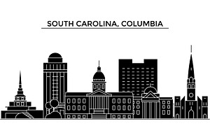 Usa, South California, Columbia architecture vector city skyline, travel cityscape with landmarks, buildings, isolated sights on background, an Illustration by urban icon