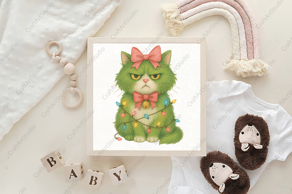 Green Angry Christmas Cat PNG, an Illustration by CraftArtStudio (Photo 4 of 4)