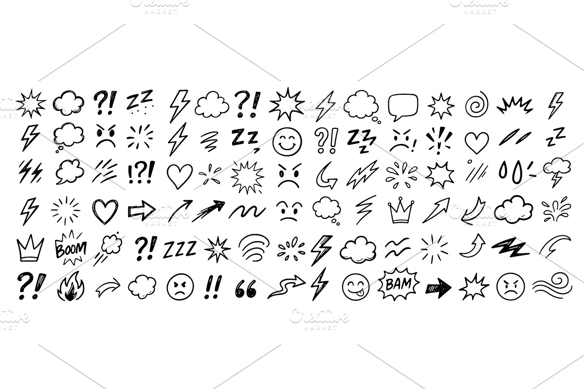 Comic art doodle expression icons, an Object Illustration by Lemberg Vector