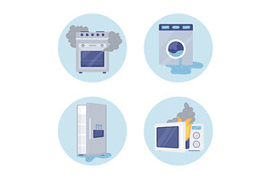 icons set broken appliances, an Object Illustration by studiogstock
