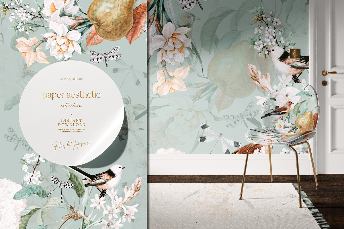 Spring Mint Birds Flower Pattern, a Pattern Graphic by paper aesthetic (Photo 10 of 10)