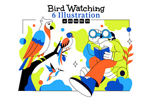 6 Bird Watching Vector Illustration, an Animal Illustration by denayunebgt