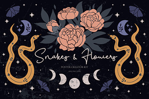 Modern snakes & Floral set.