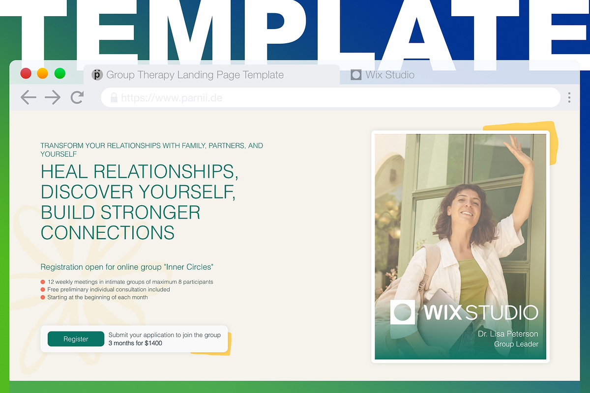 Group Therapy Landing Page Template, a Wix Template by Studio Template by parnii