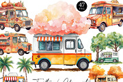 Watercolor Food Truck Clipart Bundle, a Transportation Illustration by Design Scotch (Thumbnail 1 of 9)