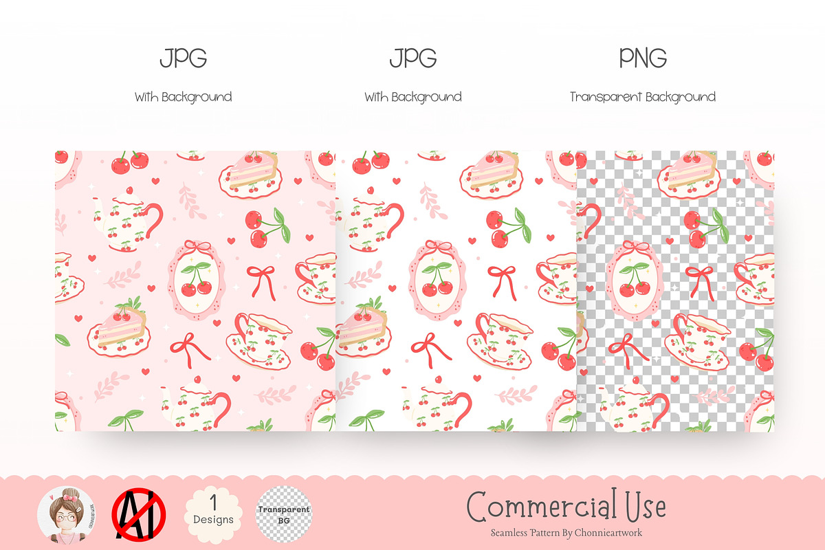 Cherry Tea Party Seamless Pattern, a Pattern Graphic by Chonnieartwork (Photo 3 of 5)