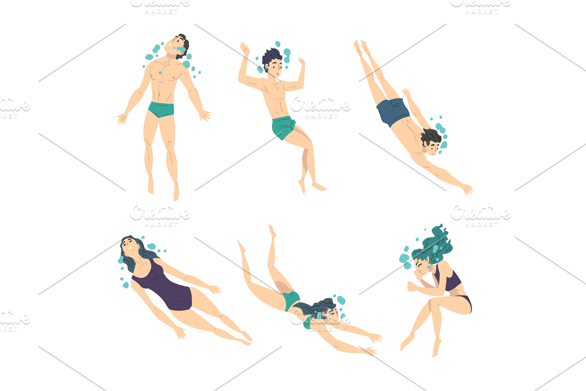 People Characters Swimming in Water, a Person Illustration by TopVectors