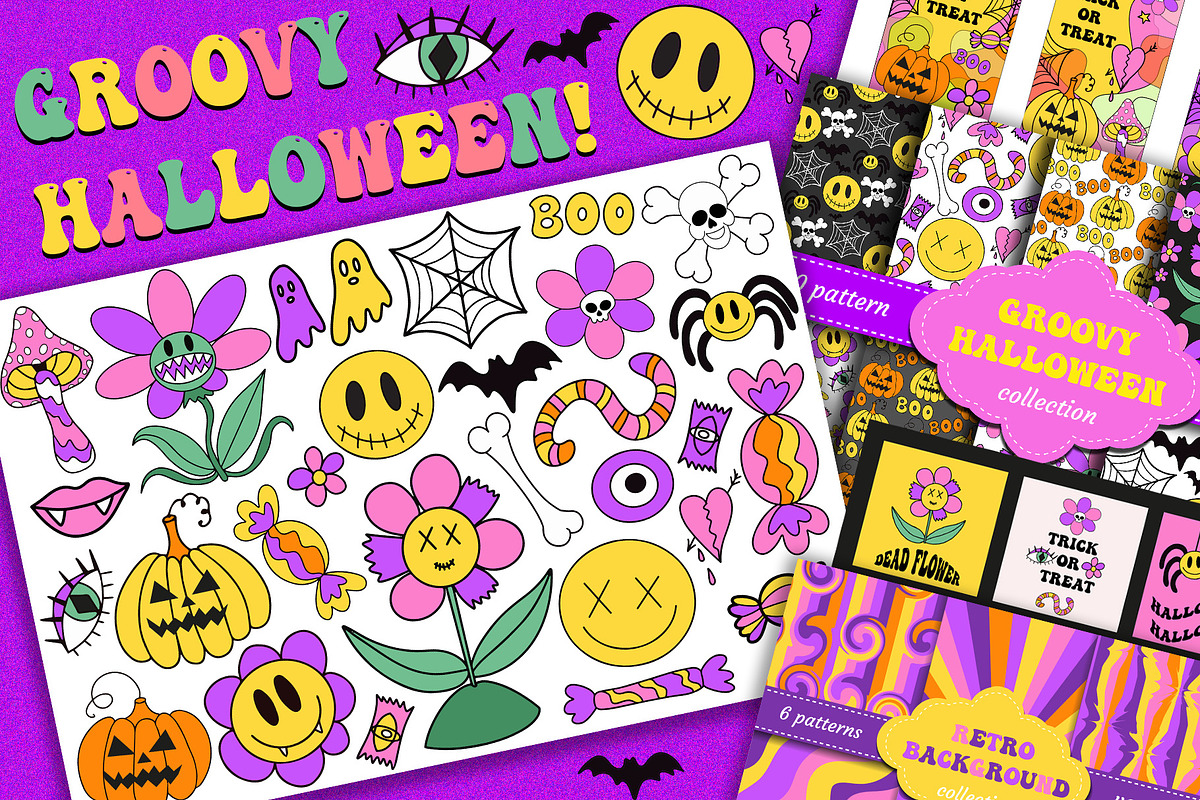 Groovy halloween Retro 70s style, a Decorative Illustration by Lucia Fox (Photo 1 of 8)