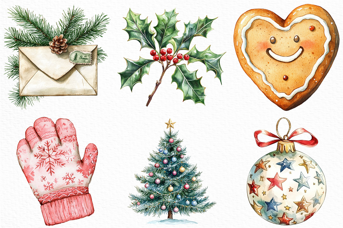 Cute Christmas Watercolor Clipart, an Illustration by Craft Nest (Photo 3 of 6)