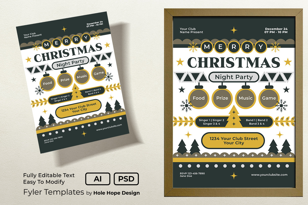 Folk Art Christmas Night Party Flyer, a Flyer Template by Hole Hope ...