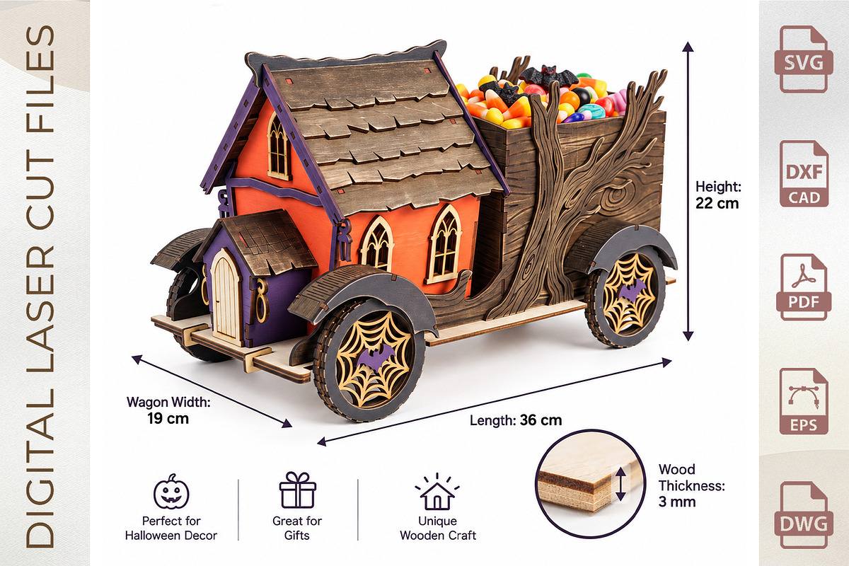 Haunted House Candy Truck Laser Cut, an Object Graphic by WoodoraCut (Photo 2 of 8)