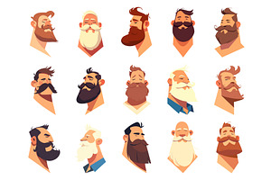 set of men with beards, different, a Person Illustration by LadadikArt