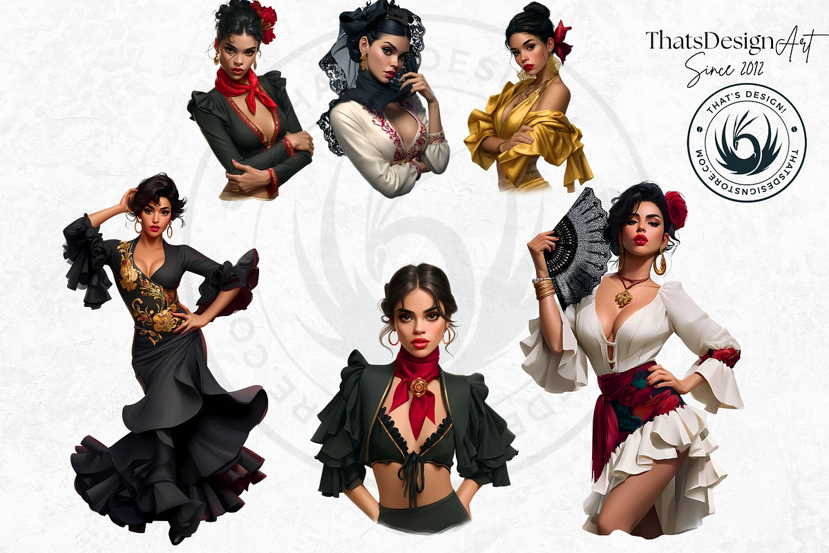 Flamenco dancer spanish woman Set, a Person Illustration by ThatsDesignArt (Photo 8 of 10)