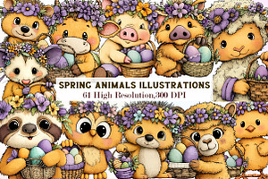 Watercolor Spring animals Illustrati, an Illustration by Sublimation Artist