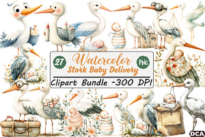 Stork Baby Delivery Clipart, an Illustration by DreamCafeArt