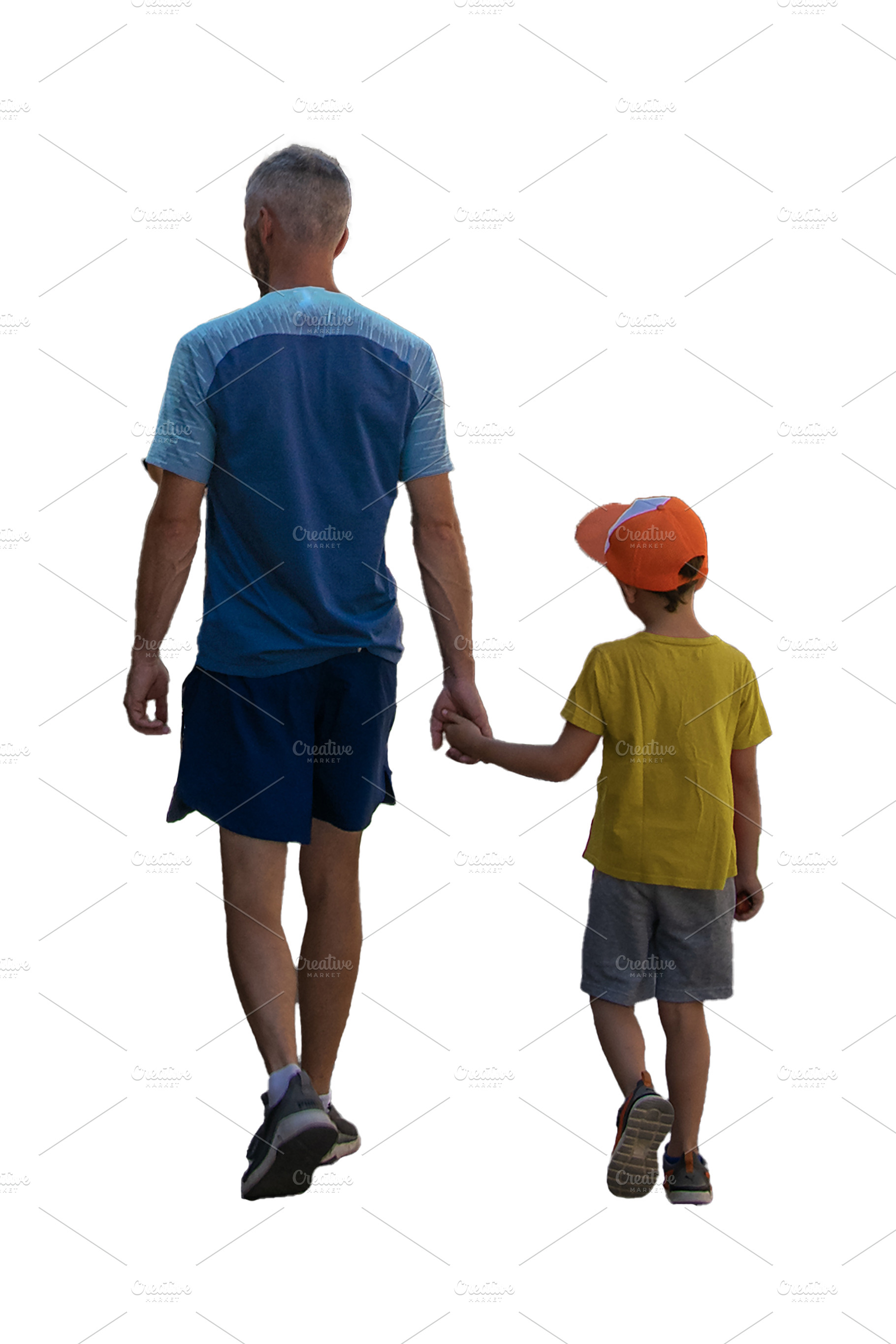 Back view isolated image of a father and boy walking, a Person Photo by DanFLCreativo