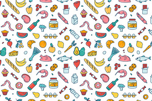 Grocery Icons, Patterns And Borders