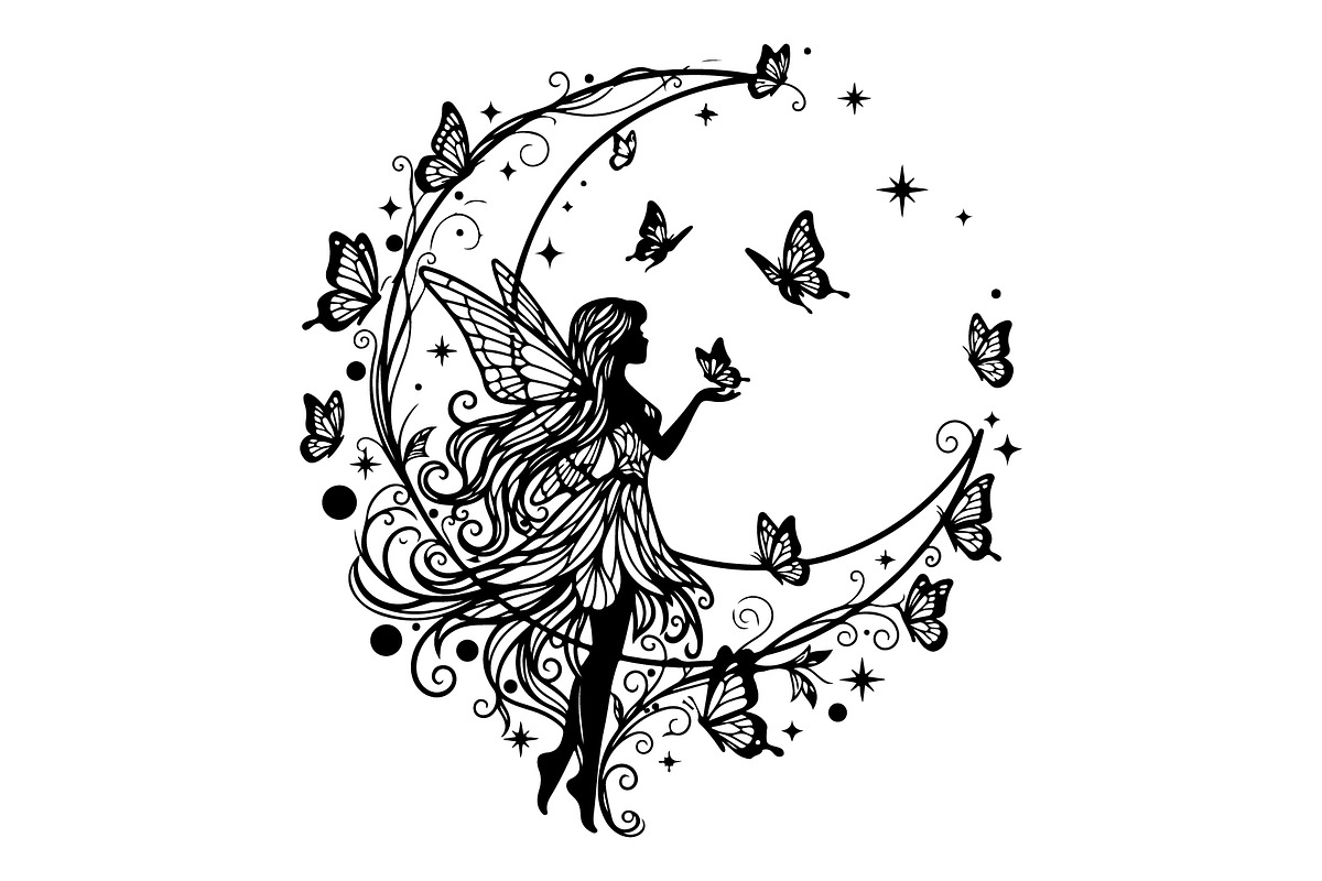 Fairy Moon Butterfly Silhouette, an Object Illustration by Gaye Art (Photo 13 of 31)
