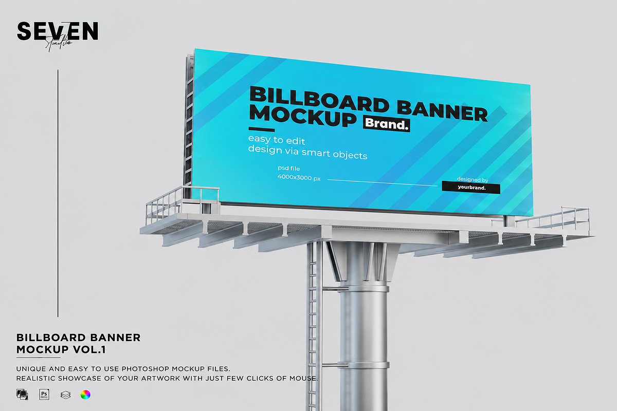 Giant Billboard Banner Mockup, an Advertising Mockup by Se٧enStudio (Photo 1 of 2)