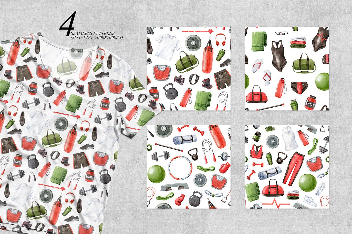 Fitness Equipment watercolor clipart, an Illustration by Natalia Fedorova (Photo 5 of 8)