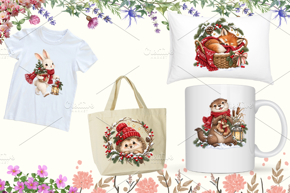 Christmas Woodland Animals Cliparts, a Seasonal Illustration by Ink Gallery (Photo 5 of 8)
