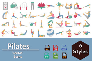 Pilates Fitness Vector Icons Pack, a Solid Icon by Vector Portal
