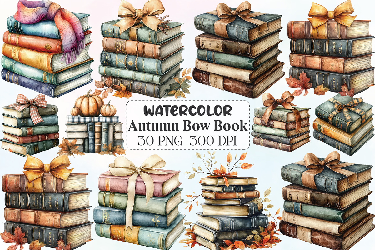 Autumn Bow Book Stack Clipart, an Illustration by CraftArtStudio (Photo 1 of 6)