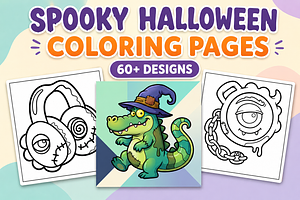 Spooky Halloween Coloring Pages #2, a Seasonal Illustration by Inkivelle Studio